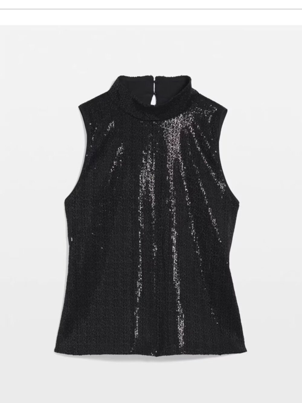 White House Black Market Black Sequin Mock Neck Sleeveless Top